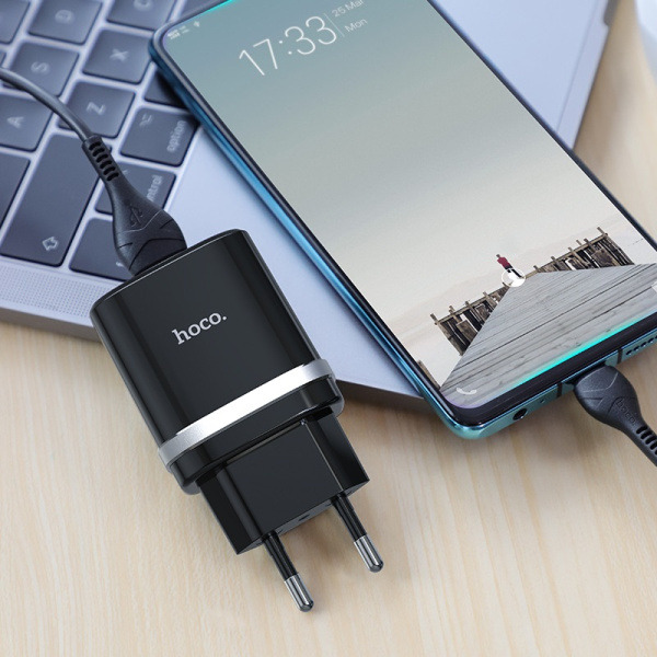 СЗУ HOCO C12Q (1USB, 3A,QC3.0) + кабель Type-C черный