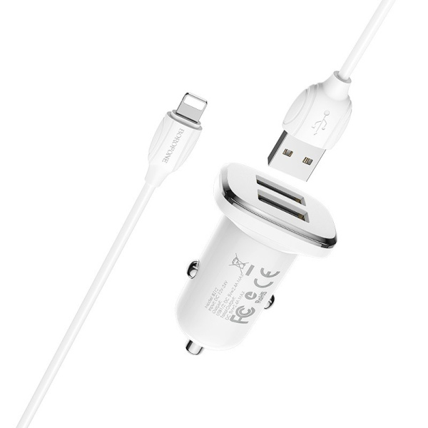 АЗУ BOROFONE BZ12 (2USB, 2.4A) + кабель Apple Lightning белый