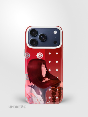 Чехол Чизкейс MagSafe iPhone 17 Pro Девушка с тату Заяц белый