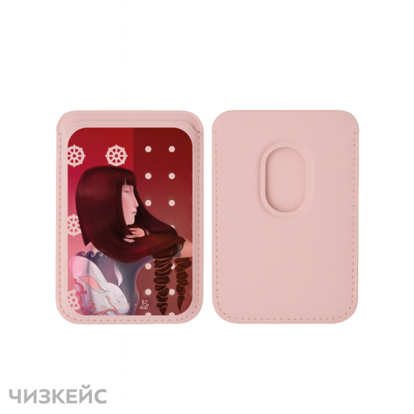 Картхолдер Чизкейс Magsafe Leather Wallet Девушка с тату Заяц розовый