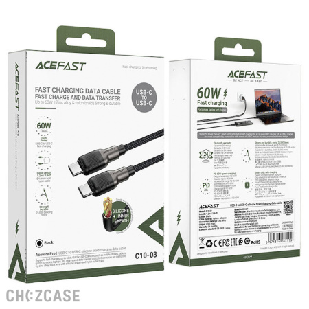USB-кабель AceFast C10-03 Type-C/Type-C (3A, PD 60W) 1 м черный