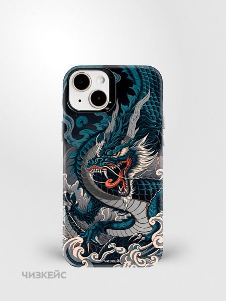 Чехол Чизкейс MagSafe iPhone 13/iPhone 14 Небесный дракон белый