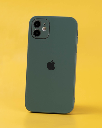 Чехол- накладка Glass MonoColor iPhone 12 темно-зеленый