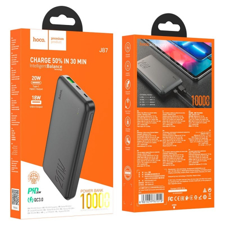 Внешний аккумулятор HOCO J87 10000mAh (2USB, PD 20W, QC3.0, LED) черный